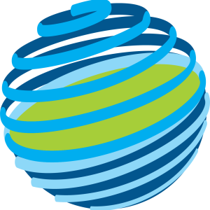 A stylised planet-shaped logo